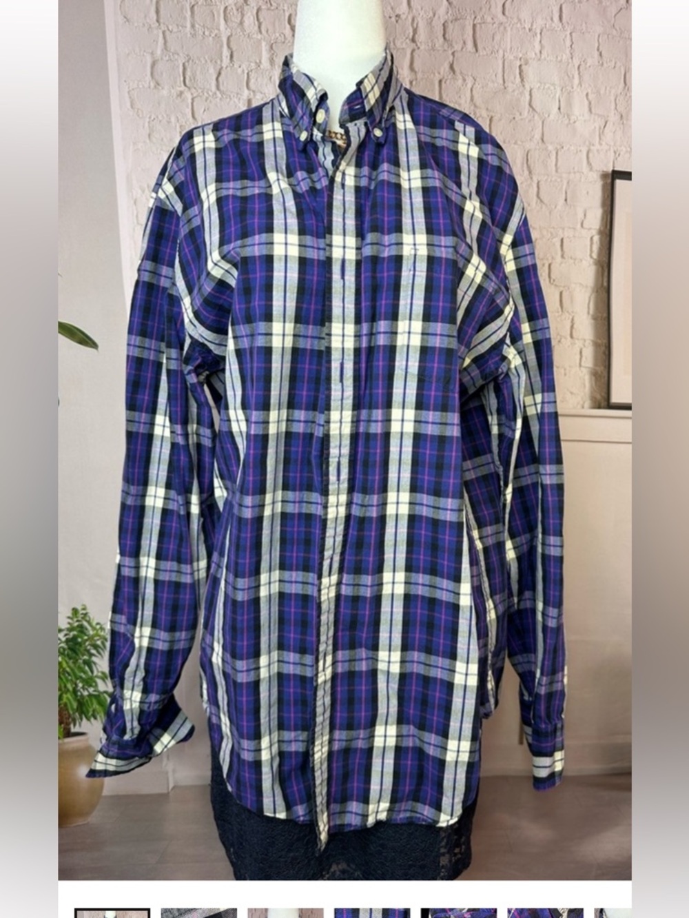 J. Crew Purple and White Plaid button down large - Picture 9 of 9